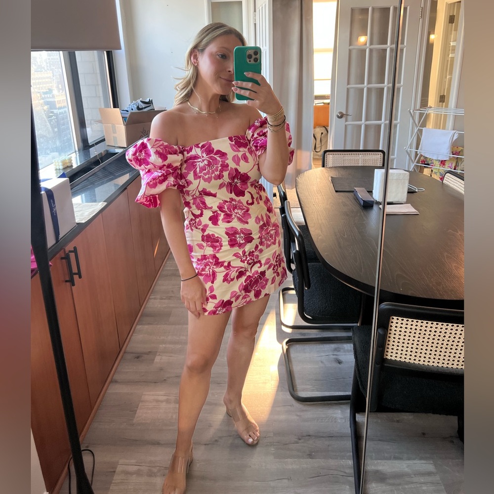 Mango Pink & White Floral Mini Dress